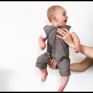 BabeBasics Dark Gray Striped Linen Romper